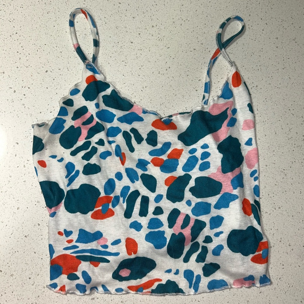 SHEIN Multicolor Abstract Print Crop Top